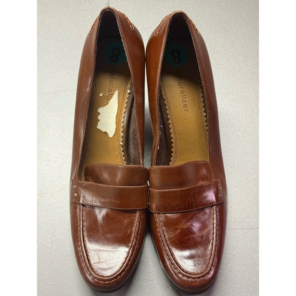 Naturalizer Womens Brown Leather Penny Loafer Pumps Heel 775N56 Size 8M